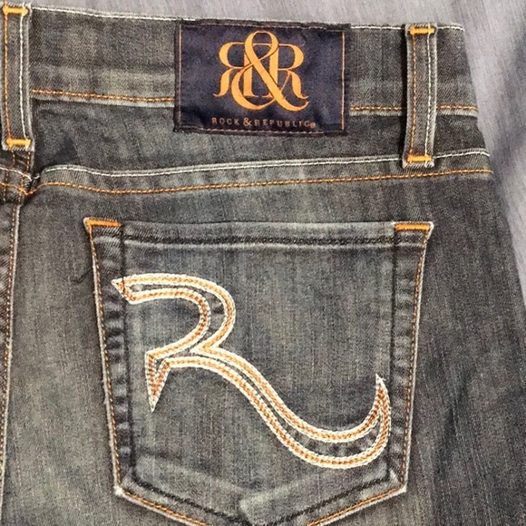Rock & Republic Double R Embroidered Jeans Womens Size 6 28 capri stitch cuff - Picture 13 of 16